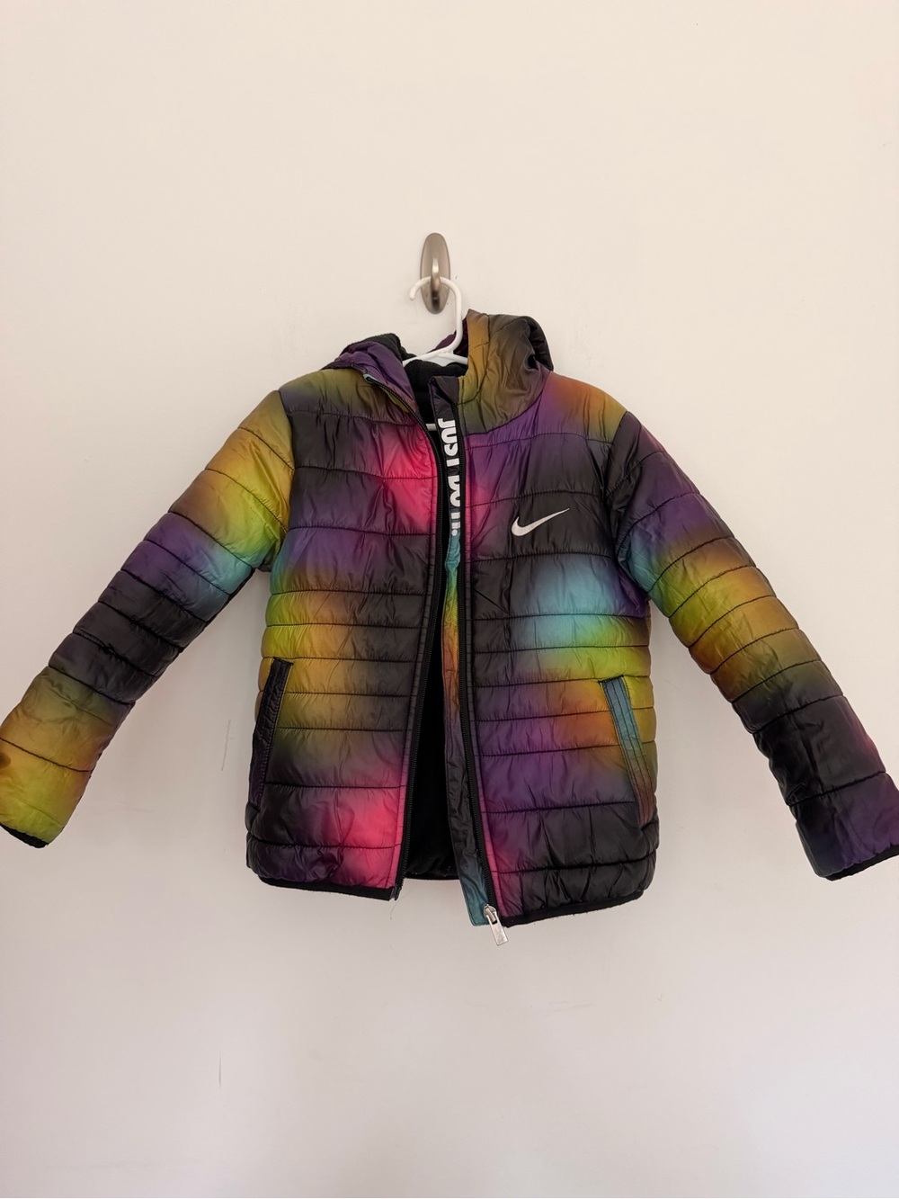 Nike Kids' Rainbow Gradient Puffer Jacket with Hood Sz 6 Rainbow Colorful Coat